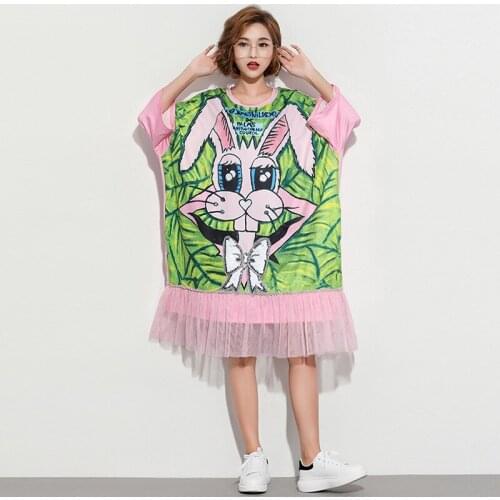 Really Shooting Thailand Tide Brand Summer New Style Large Size Loose Belly Cover Vacation Long T-shirt Dress Women
