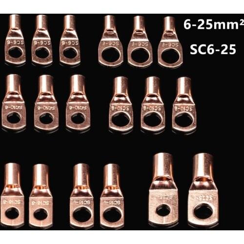 10Pcs SC6-SC25 Tinned Copper Lugs Ring Battery Soldered Terminals M6/M8/M10 Bare Cable Electric Crimp Wire Connectors Kit