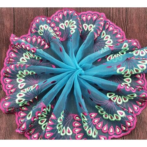 10Yards Red Pink Embroidered Fabric Gauze Lace Trim Ribbon Sewing Crafts 19cm For Doll Dress