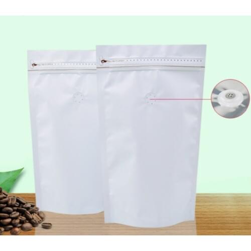 100pcs White 1/4 pound one way exhaust valve single side zipper aluminum foil stand up pouch coffee bean candy gift packing bags