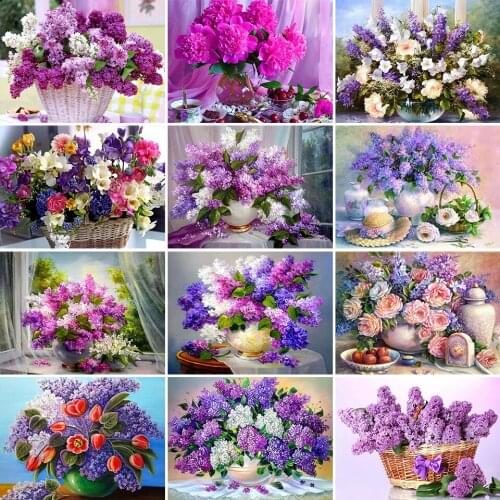 5D DIY Diamond Painting Full Drill Square Flowers Kit Embroidery Lilac Mosaic Art Picture Of Rhinestones Home Decoration Gift