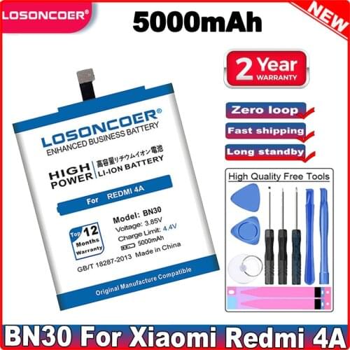 LOSONCOER 4850mAh BN30 Battery Polymer Replacment for Xiaomi Redmi 4A Battery Redrice Hongmi 4A In Stock