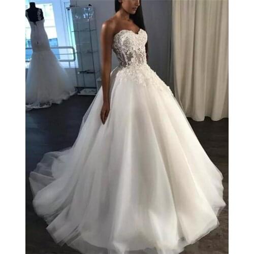 ANGELSBRIDEP Sweetheart Ball Gown Wedding Dresses Robe de mariee Sexy See-Though Bodice Applique Formal Boho Bride Dress