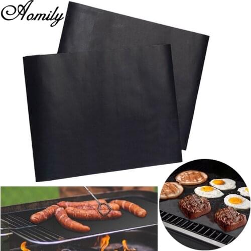 Aomily 2Pcs/Set Nonstick Fiberglass Fabric Barbecue Mats Camping Baking Roasting Mat Pads Outdoor Kitchen Cooking Tools Black