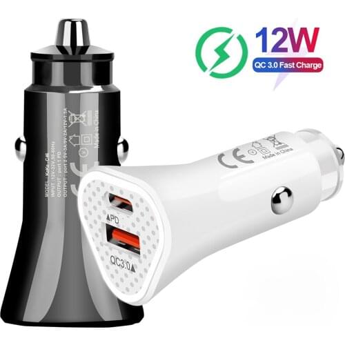 QC PD 12W USB Car Charger Dual Ports Type-C 2.4A Fast Charging Charger for Phone iPad USB C Charging Adapter
