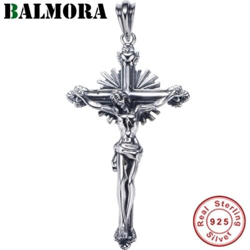 BALMORA 925 Sterling Silver Jesus Crucifix Cross Charm Pendants for Women Men Religious Christian Fashion Jewelry Without Chain