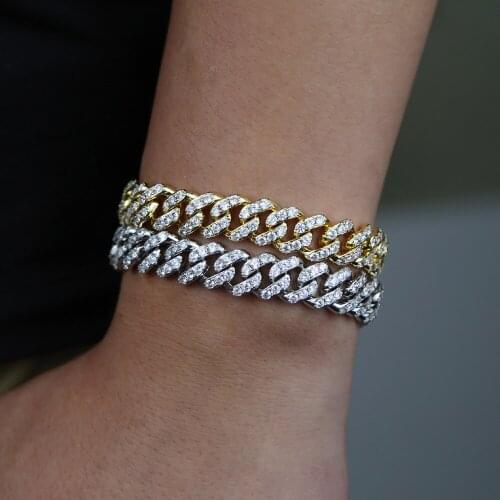 12MM Hip-hop iced out bling Rock punk width 5A cubic zirconia miami cuban link chain Rapper bracelet Women Men fashion Jewelry