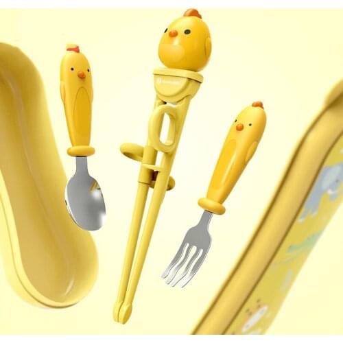 Kids Chopsticks Cartoon Training Children Spoon Fork Set Stainless Steel Kids Eating Utensils Toddler Baby Flatware Accessories