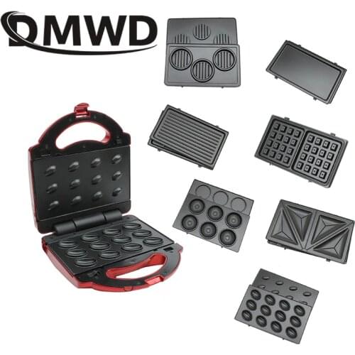DMWD Multifunction Electric Egg Waffle Maker Donut Walnut Cake Machine Ice Cream Cone Sandwich Iron Toaster 7 Changeable Plates