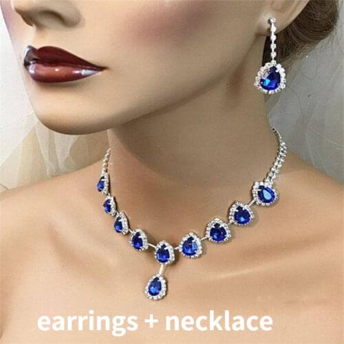 Trendy Blue Water Drop Rhinestones Womens Necklace With Silver Color Inlaid Zircon Pandent For Women Accessories
