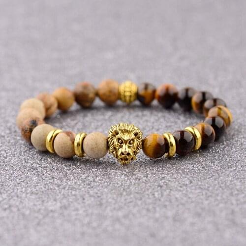 Trendy Lion Bracelet Homme Handmade Fashion Tiger Eye Stone Beaded Charm Bracelet For Women Jewelry Pulsera Hombre