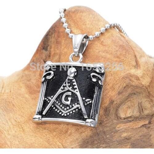 2020 New Gothic Biker Freemasonry Masonic Mason Stainless Steel Mens Pendant Chain necklace, black Fashion Jewelry