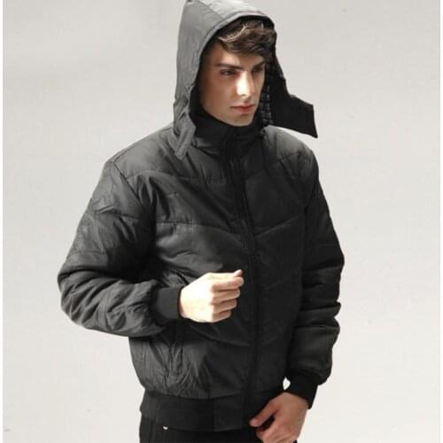 Men Black Hooded Keep Warm Padded Down Jacket Winter Outdoor Thremal Overcoat Outwear Windbreaker Hiking Camping Skiing Coat