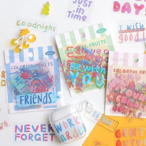 40 sheets /Pack Fruity Rainbow Inspirational Words PVC Decorative Stickers for Earphone Case Phone