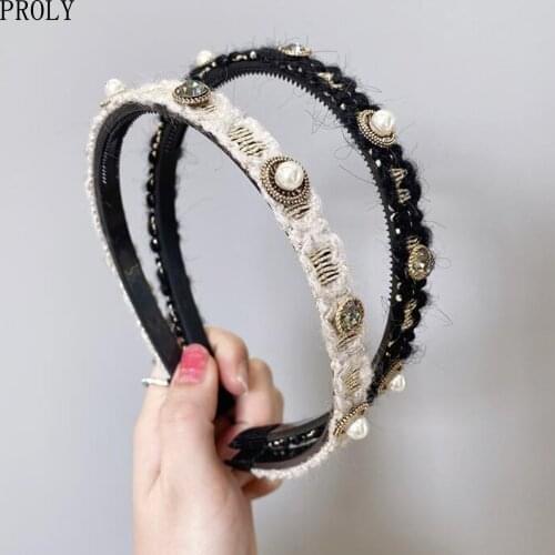 PROLY New Fashion Women Headband Exquisite Thin Hairband Pearls Rhinestone Headwear Casual Turban Fresh Hair Accessories