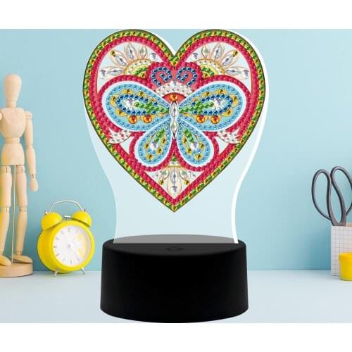 New Arrival 7 Color Adjustable Led Night Light Diamond Painting Love Heart Butterfly Card Lamp Christmas Holiday New Year Gift
