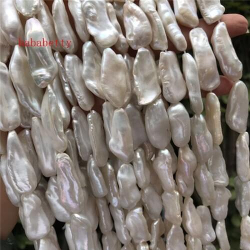 NEW freshwater pearl white reborn keshi AAA about 11X28mm irregular natural loose beads 16"