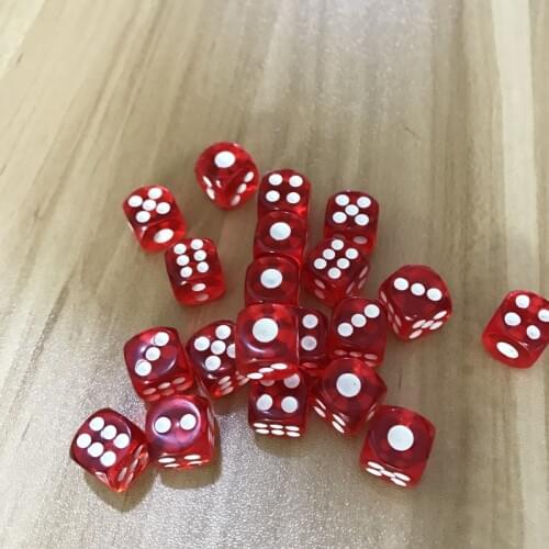 New 10Pcs/Lot Quality 12mm Acrylic Transparent Red Dice White Point Dice Hexahedron Fillet Entertainment Bar KTV Dice Set