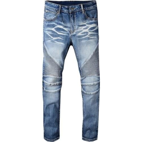 New mens male Fashion Autumn and winter trousers new style street bleached wash slim-fit jeans motorcycle denim pants 1083