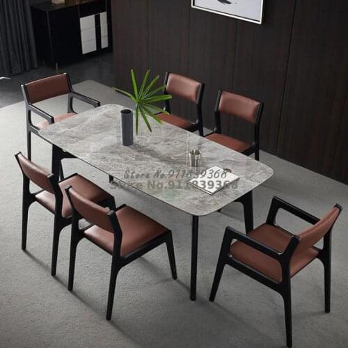 Solid wood dining chair home backrest restaurant negotiation modern minimalist light luxury Italian minimalist Nordic armrest le