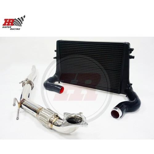 HP RACING 70mm Front Mount Tuning MQB Intercooler +Downpipe With 200cell Cat Kit Version 2 For 2.0 TSI Mk5 MK6 A3 S3 1.8T 2.0T