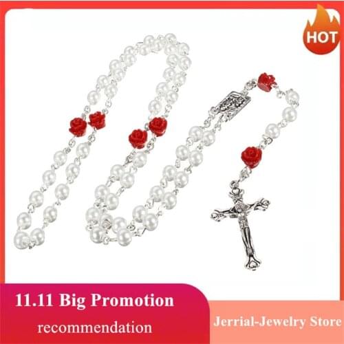 4 Types Imitation Pearl Rosary Beads Cross Pendant Necklace Blessing Simple Temperamen Womens Fashion Religious Jewelry