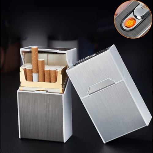 Portable USB Rechargeable Cigarette Case Metal Cigarette Boxes 20PCS Cigarette Holder Case Not Lighter Gadget For Men