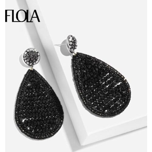 FLOLA Black Beaded Earrings for Woman Boho Teardrop grote Earring Beads Ethnic Jewelry Statement Glitter Oorbellen ersp26