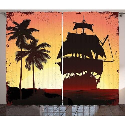 Pirate Curtains Ship Tropic Palm Trees Living Room Decor Curtains Bedroom Window Drapes Curtains for Kitchen