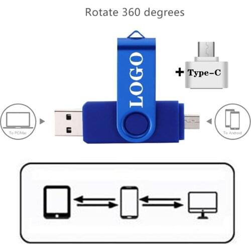 Spin Metal OTG 3 IN 1 Type-c Usb Flash Drive 4G Pen Drive 64GB Usb Flash Memory Card 8GB 64GB Pendrive 32G Memory Stick U Disk