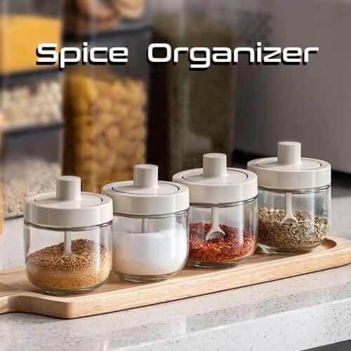 Glass Spice Jars Kitchen Seasoning Jar With Spoon and Lid Household Seasoning Salt Sugar Oil Pot Kitchen Glass Seasoning Box Set
