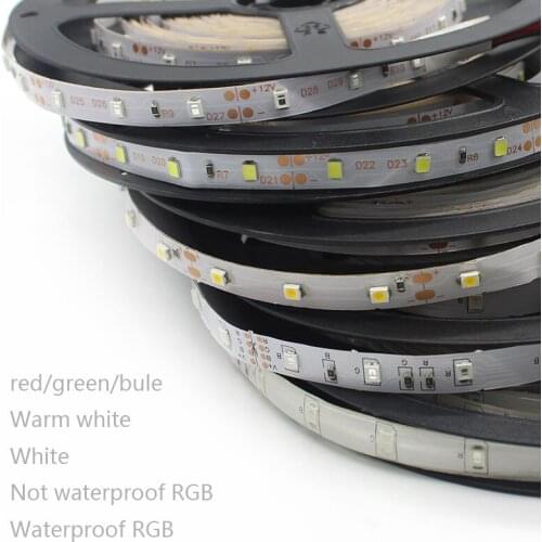 RGB LED Strip Light 2835 DC12V Neon Ribbon Waterproof Flexible LED Diode Tape 60LEDs/m 5M 12V LED Strip for Home Decoration