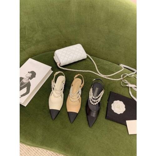 2021 fashion new pointed shoes pearl flat shoes gentle and comfortable autumn single shoes dinner sexy womens high heels