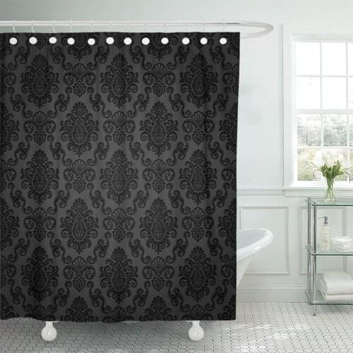 Victorian Damask Pattern Royal Black Gothic Dark Vintage Shower Curtain Waterproof Polyester Fabric 72 x 72 Inches with Hooks