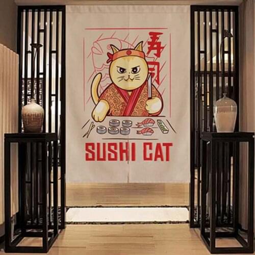 Japanese Style Cartoon Sushi Cat Decorative Door Curtain Fabric Home Kitchen Restaurant Screens Partition Bathroom Toilet Cloth