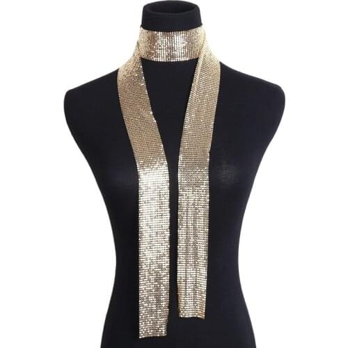 Woman Punk Chain Aluminium Alloy Sequins Long Choker Necklace Pendant Fashion Body Accessories Goth Women Sexy Body Chains