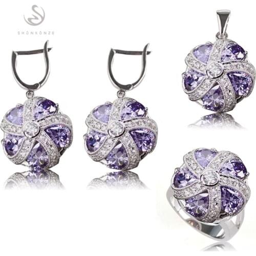 SHUNXUNZE Engagement Wedding jewelry sets & more for women Purple Pink Cubic Zirconia Rhodium Plated R449set R479set size 6 - 9