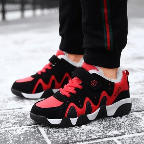 Winter Kids Shoes Fur Warm Plush Boys Sneakers Non-slip Comfort Red Chilidren Casual Shoes 2020 Fashion Sport Cotton Shoes Boots
