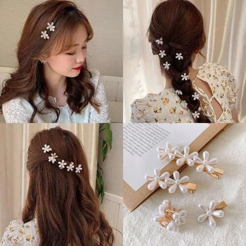 10Pcs/Lot Retro Boutique Pearl Daisy Flower Hairpin Small Grab Clip Sweet Hairpin Mini Catch Korean Style Women Hair Accessories