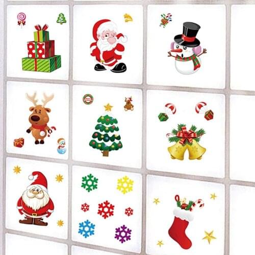 10PCS Merry Christmas Window Glass Wall Stickers Set Christmas Party Home Decoration Santa Snowflake Elk Cartoon Cute Kid Gift