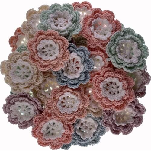 12Pcs Handmade Cotton Knitting Crochet Flowers For Clothes Applique DIY Craft Scrapbooking Apparel Accessories 5.0cm