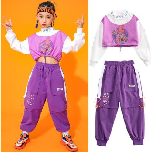 2021 Jazz Dance Costumes For Kids Long Sleeve Purple Hiphop Suit Girls Boys Ballroom Hip Hop Clothes Performance Costumes DN7910