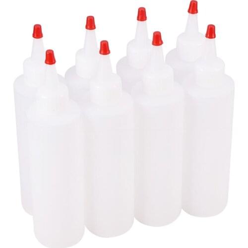 8x Emputy Plastic Dispensing Bottle with Nozzle Tip for Sauces Salad Dressings