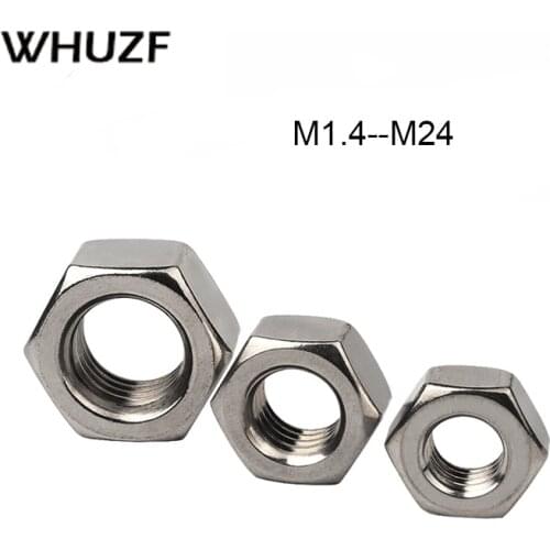 Free Ship 1/5/100pcs A2 304 Stainless Steel Hex Hexagon Nut for M1.4 M1.6 M2 M2.5 M3 M4 M5 M6 M8 M10 M12 M16 M20 M24 Screw Bolt