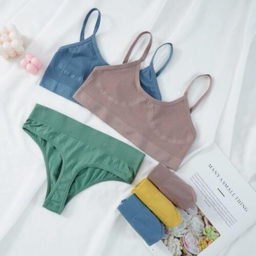 Seamless Women Top Panties Set Cotton Tops Low Waist G-String Underwear Set Soft Fitness Crop Top Active Wear Lingerie Set