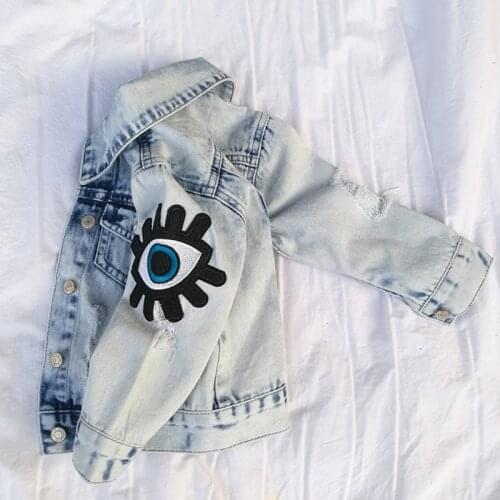 0-5Yrs Spring Baby Girls Denim Jackets Clothing Warm Autumn Children Eyes Embroidery Jeans Coat Children Outerwear