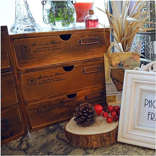 Retro wooden three drawer cabinets log wood jewelry box cabinet cabinet finishing box ZAKKA