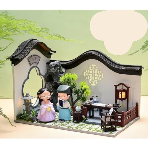 Dollhouse Chinese Courtyard DIY Wooden Kit Assembled Miniature With Rockery Checkerboard 3D Doll House Toy For Kids Adult Gifts
