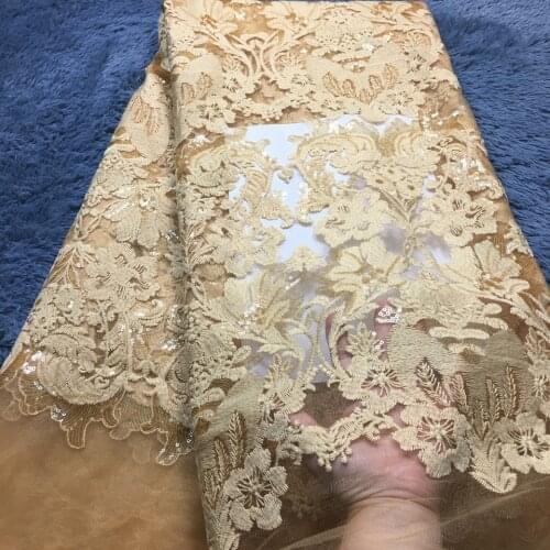 French Lace Fabric African Lace 2020 High Quality Lace with Sequins,Gold Net Latest Lace Fabric for Nigerian Wedding Dress M2357