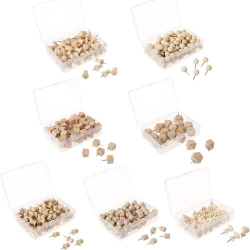 H05B 1 Box Wooden Thumbtack Board Pins Pushpins Drawing Photo Wall Studs Nail Office School Supplies